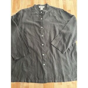 Silhouettes Plus Long Sleeve 100% Linen Tunic Blouse Black Lagenlook 1X